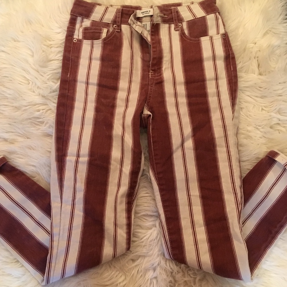 Forever 21 Red and White Striped Skinny Jeans